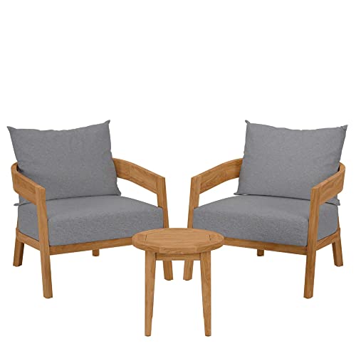 Modway Brisbane 3-Piece Teak Wood Outdoor Patio Set in Natural/Gray