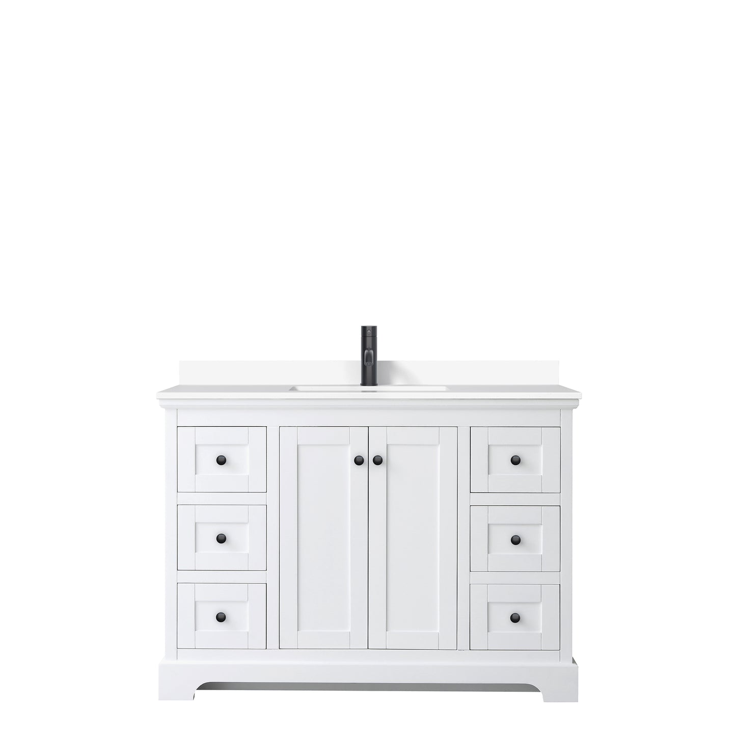 Avery 48 Inch Single Bathroom Vanity in White, White Cultured Marble Countertop, Undermount Square Sink, Matte Black Trim