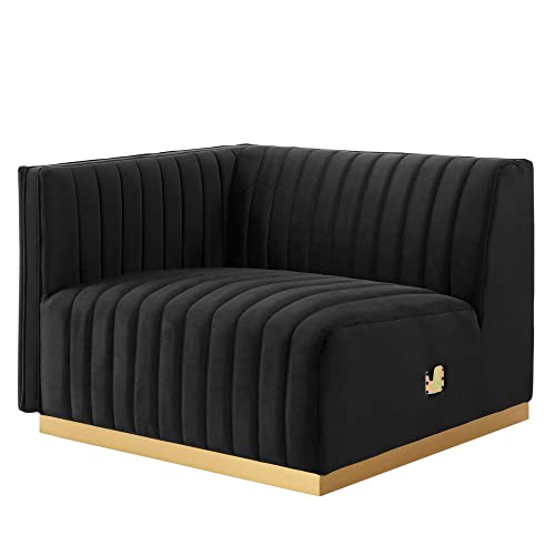 Modway Conjure Channel Tufted Performance Velvet Left-Arm Chair in Gold/Black