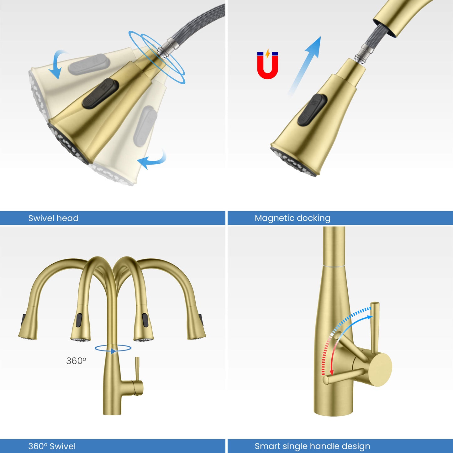 Bari-T Single Handle Pull Down Kitchen Sink Faucet – KKF2016