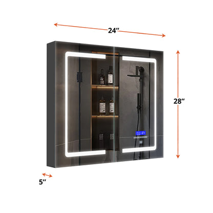 Lexora Bracciano 24 in. W x 28 in. H Surface-Mount LED Mirror Medicine Cabinet with Defogger