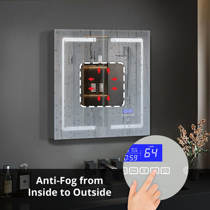 Lexora Bracciano 24 in. W x 28 in. H Surface-Mount LED Mirror Medicine Cabinet with Defogger