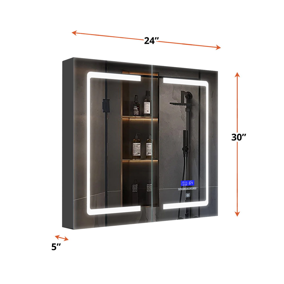 Lexora Bracciano 24 in. W x 30 in. H Surface-Mount LED Mirror Medicine Cabinet with Defogger