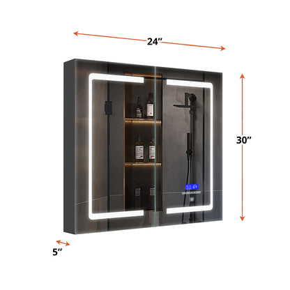 Lexora Bracciano 24 in. W x 30 in. H Surface-Mount LED Mirror Medicine Cabinet with Defogger