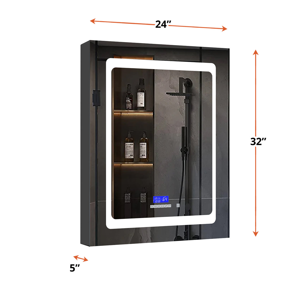 Lexora Bracciano 24 in. W x 32 in. H Surface-Mount LED Mirror Medicine Cabinet with Defogger