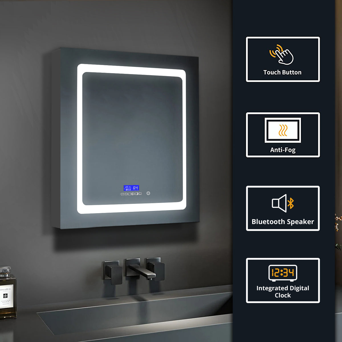 Lexora Bracciano 24 in. W x 32 in. H Surface-Mount LED Mirror Medicine Cabinet with Defogger