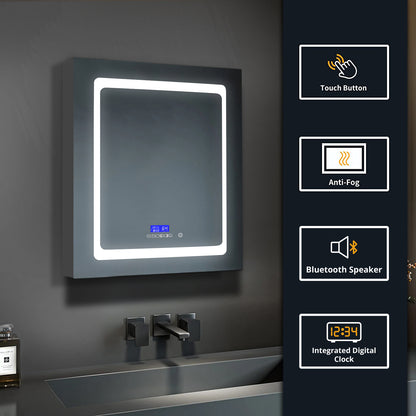 Lexora Bracciano 24 in. W x 32 in. H Surface-Mount LED Mirror Medicine Cabinet with Defogger