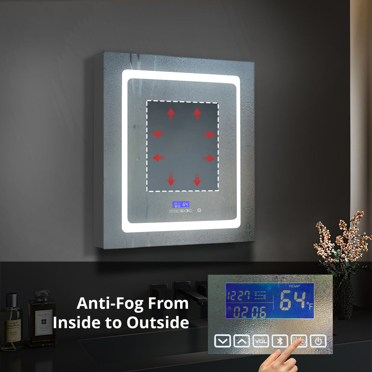 Lexora Bracciano 24 in. W x 32 in. H Surface-Mount LED Mirror Medicine Cabinet with Defogger