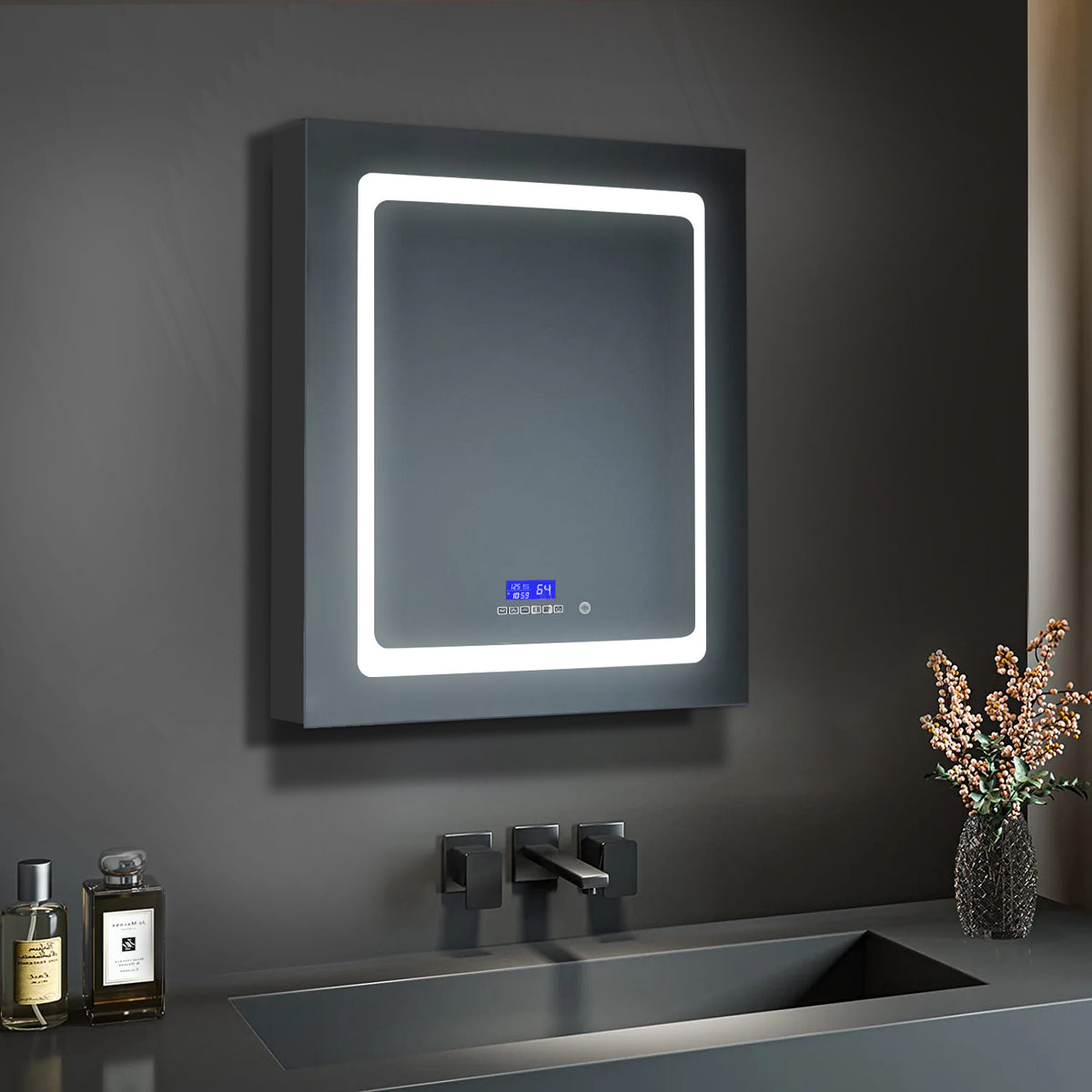 Lexora Bracciano 24 in. W x 36 in. H Surface-Mount LED Mirror Medicine Cabinet with Defogger