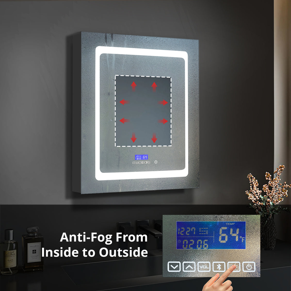 Lexora Bracciano 24 in. W x 36 in. H Surface-Mount LED Mirror Medicine Cabinet with Defogger
