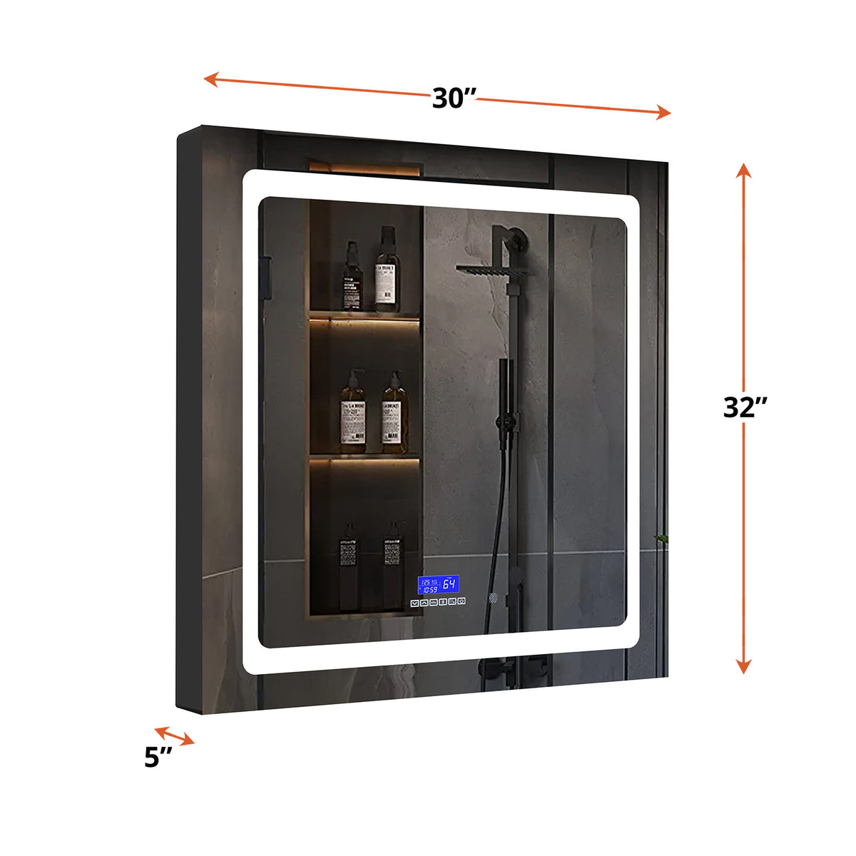 Lexora Bracciano 30 in. W x 32 in. H Surface-Mount LED Mirror Medicine Cabinet with Defogger