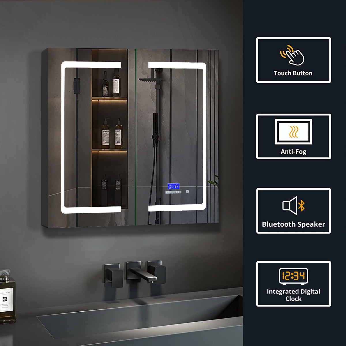 Lexora Bracciano 36 in. W x 28 in. H Surface-Mount LED Mirror Medicine Cabinet with Defogger