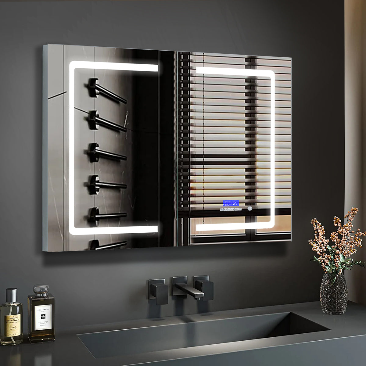 Lexora Bracciano 36 in. W x 32 in. H Surface-Mount LED Mirror Medicine Cabinet with Defogger