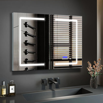 Lexora Bracciano 36 in. W x 32 in. H Surface-Mount LED Mirror Medicine Cabinet with Defogger