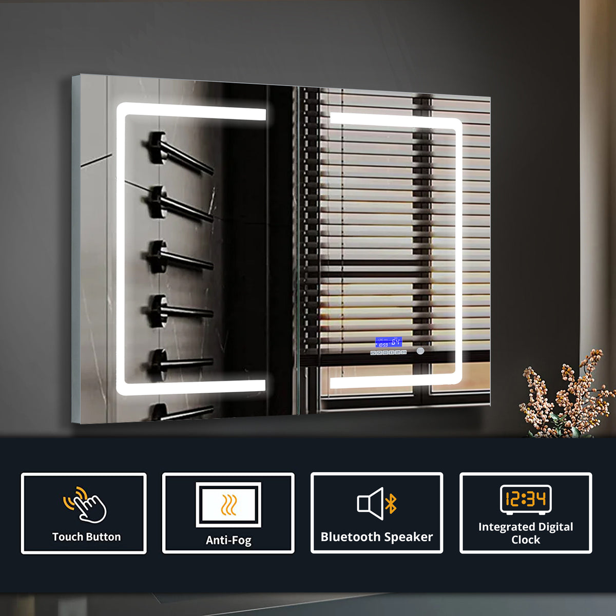 Lexora Bracciano 36 in. W x 32 in. H Surface-Mount LED Mirror Medicine Cabinet with Defogger