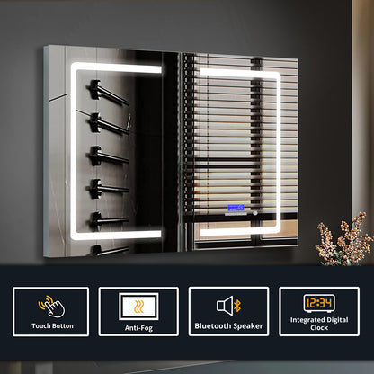 Lexora Bracciano 36 in. W x 32 in. H Surface-Mount LED Mirror Medicine Cabinet with Defogger