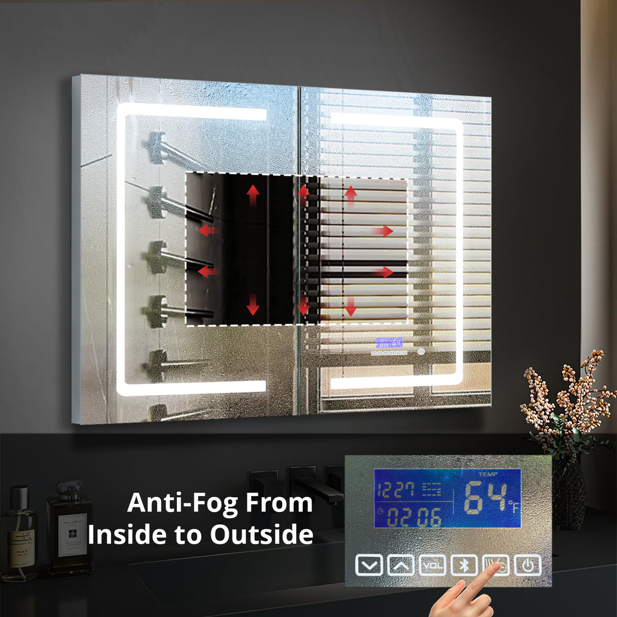 Lexora Bracciano 36 in. W x 32 in. H Surface-Mount LED Mirror Medicine Cabinet with Defogger