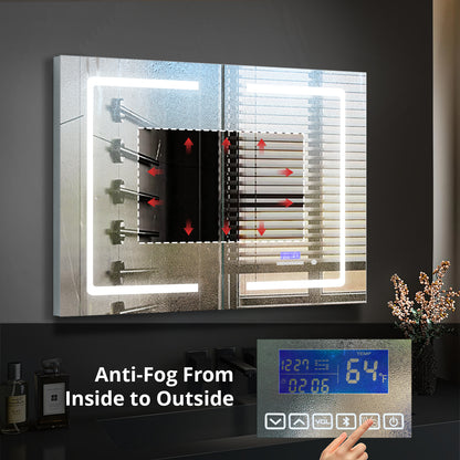 Lexora Bracciano 36 in. W x 32 in. H Surface-Mount LED Mirror Medicine Cabinet with Defogger