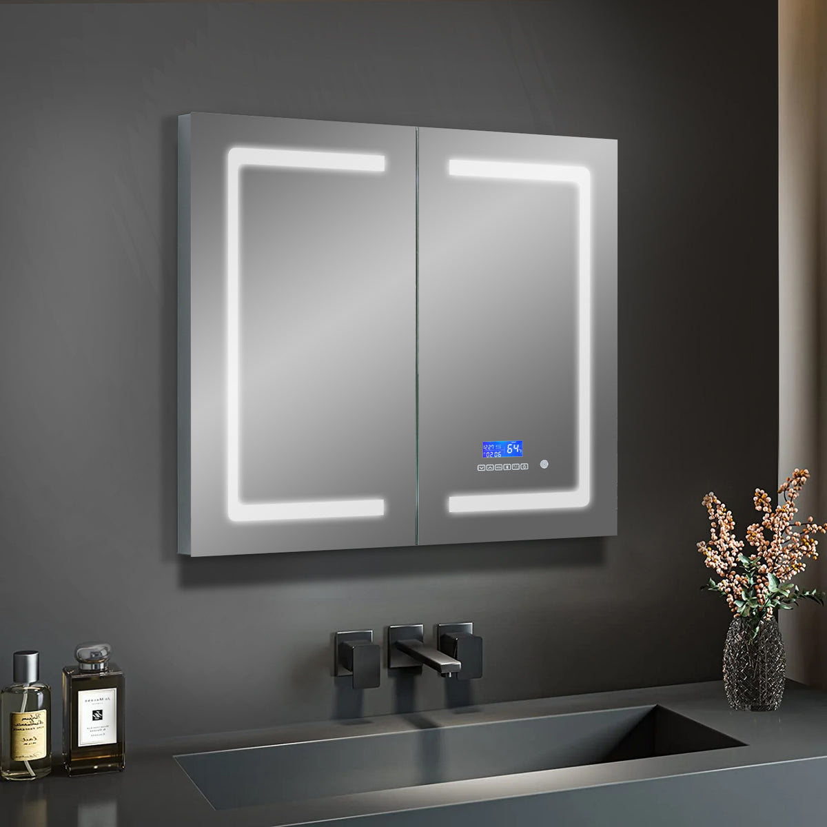 Lexora Bracciano 36 in. W x 36 in. H Surface-Mount LED Mirror Medicine Cabinet with Defogger