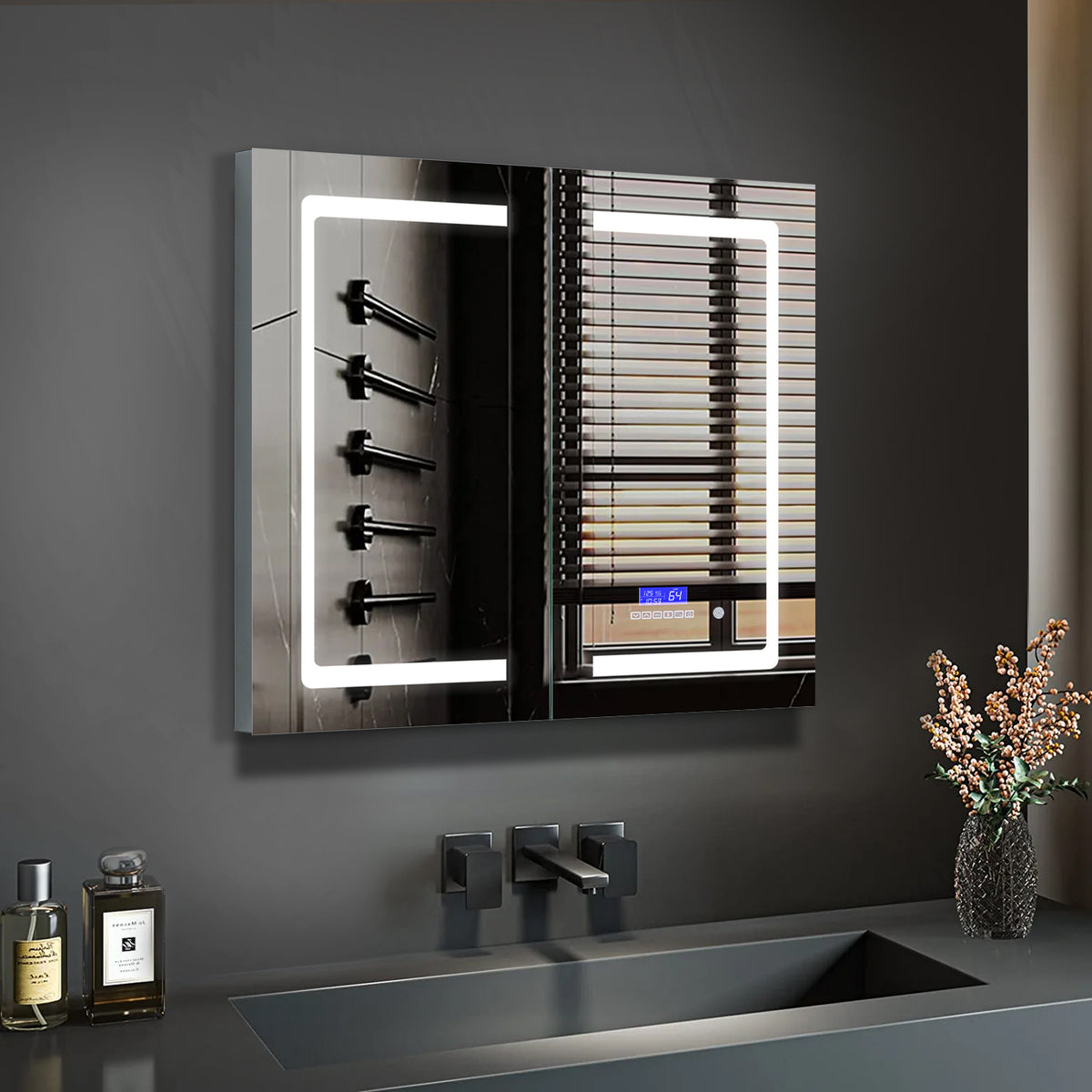 Lexora Bracciano 36 in. W x 36 in. H Surface-Mount LED Mirror Medicine Cabinet with Defogger