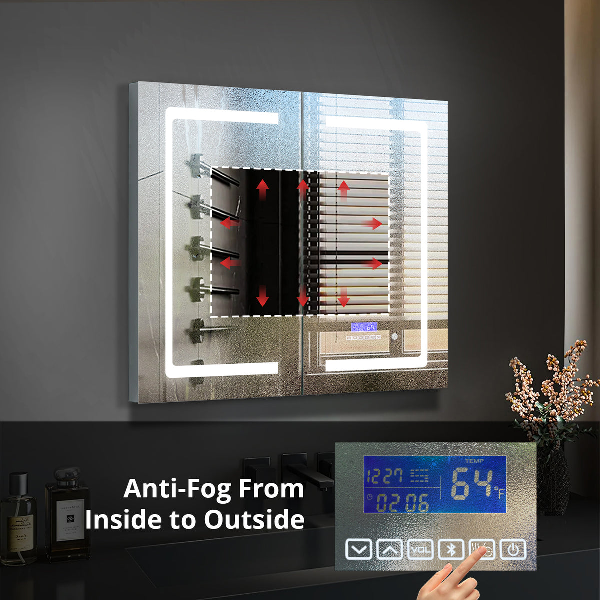 Lexora Bracciano 36 in. W x 36 in. H Surface-Mount LED Mirror Medicine Cabinet with Defogger