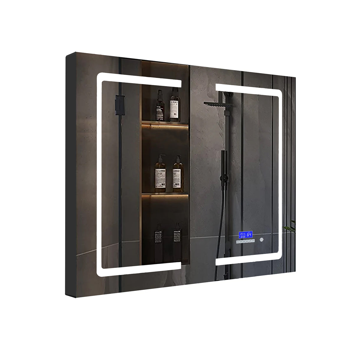 Lexora Bracciano 36 in. W x 36 in. H Surface-Mount LED Mirror Medicine Cabinet with Defogger