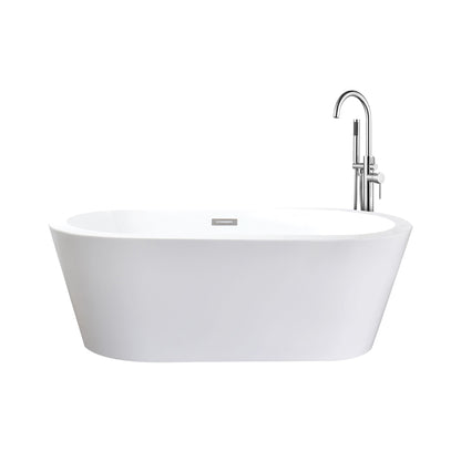 Lexora Lure 59 in White Freestanding Acrylic Flatbottom Soaking Bathtub with Chrome Hardware and Lago Tub Filler