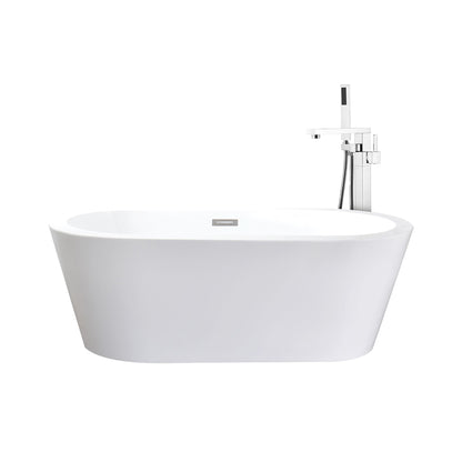 Lexora Lure 59 in White Freestanding Acrylic Flatbottom Soaking Bathtub with Chrome Hardware and Mare Tub Filler
