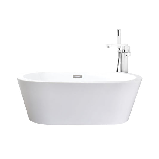 Lexora Lure 59 in White Freestanding Acrylic Flatbottom Soaking Bathtub with Chrome Hardware and Mare Tub Filler