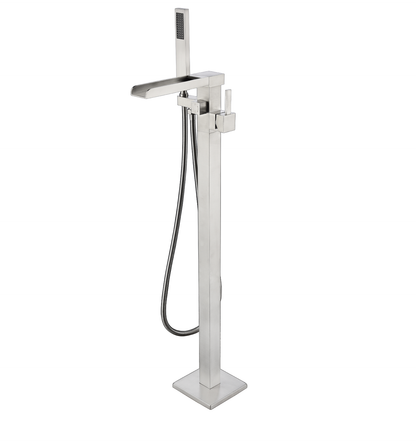 Lexora Lure 59 in White Freestanding Acrylic Flatbottom Soaking Bathtub with Brushed Nickel Hardware and Cascata Tub Filler