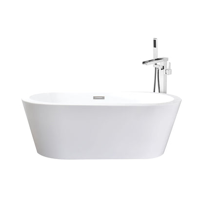 Lexora Lure 67 in White Freestanding Acrylic Flatbottom Soaking Bathtub with Chrome Hardware and Cascata Tub Filler
