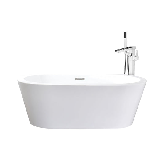 Lexora Lure 67 in White Freestanding Acrylic Flatbottom Soaking Bathtub with Chrome Hardware and Cascata Tub Filler