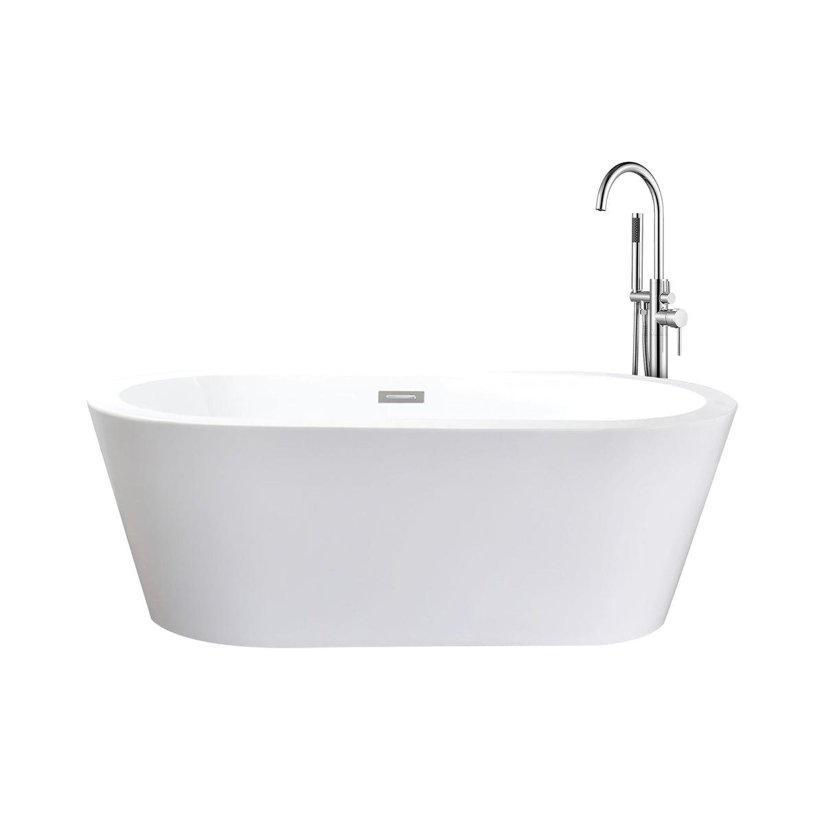 Lexora Lure 67 in White Freestanding Acrylic Flatbottom Soaking Bathtub with Chrome Hardware and Lago Tub Filler