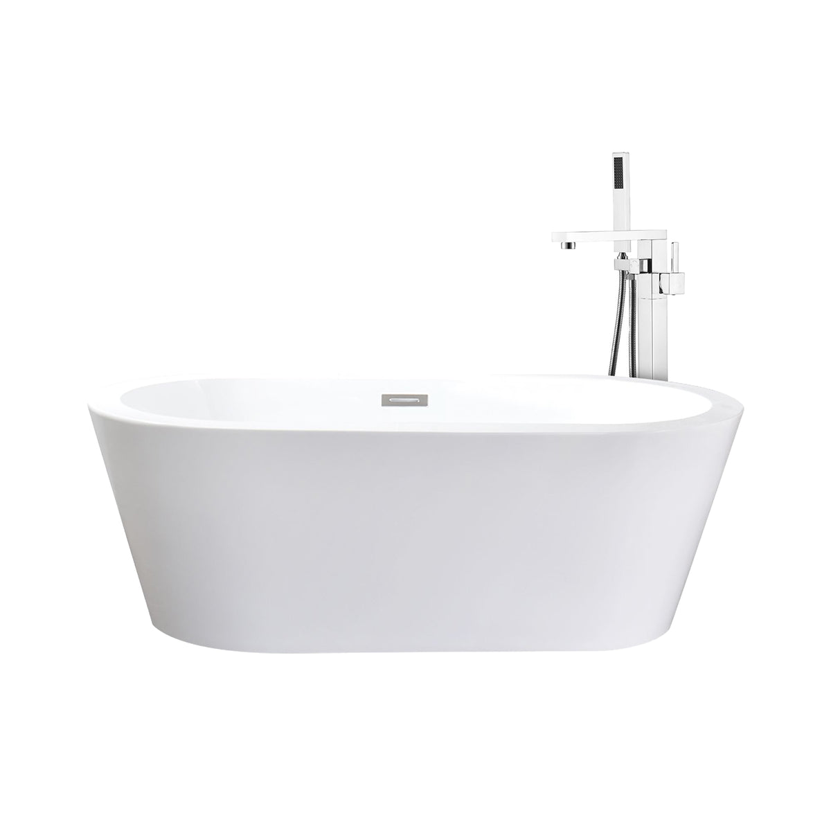 Lexora Lure 67 in White Freestanding Acrylic Flatbottom Soaking Bathtub with Chrome Hardware and Mare Tub Filler