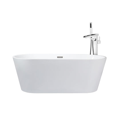 Lexora Melina 59 in White Freestanding Acrylic Flatbottom Soaking Bathtub with Chrome Hardware and Cascata Tub Filler