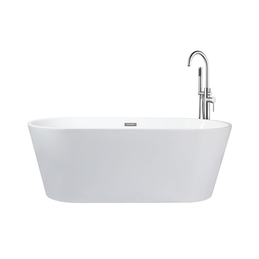 Lexora Melina 63 in White Freestanding Acrylic Flatbottom Soaking Bathtub with Chrome Hardware and Lago Tub Filler