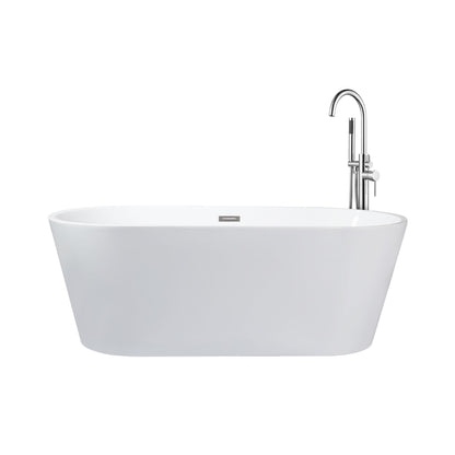 Lexora Melina 67 in White Freestanding Acrylic Flatbottom Soaking Bathtub with Chrome Hardware and Lago Tub Filler