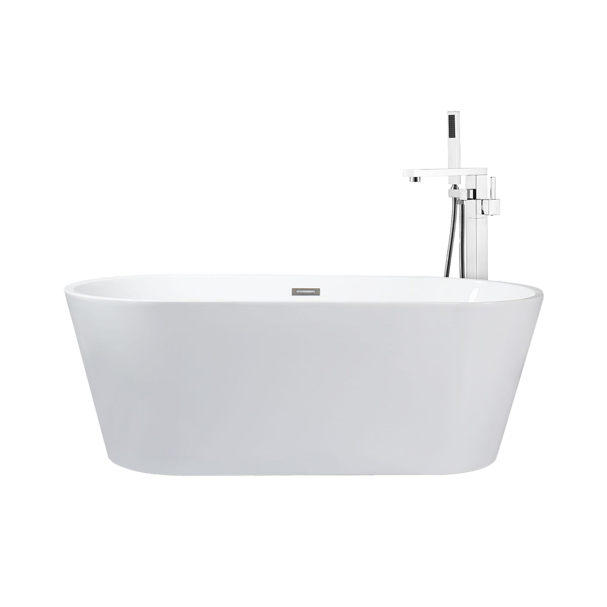 Lexora Melina 67 in White Freestanding Acrylic Flatbottom Soaking Bathtub with Chrome Hardware and Mare Tub Filler