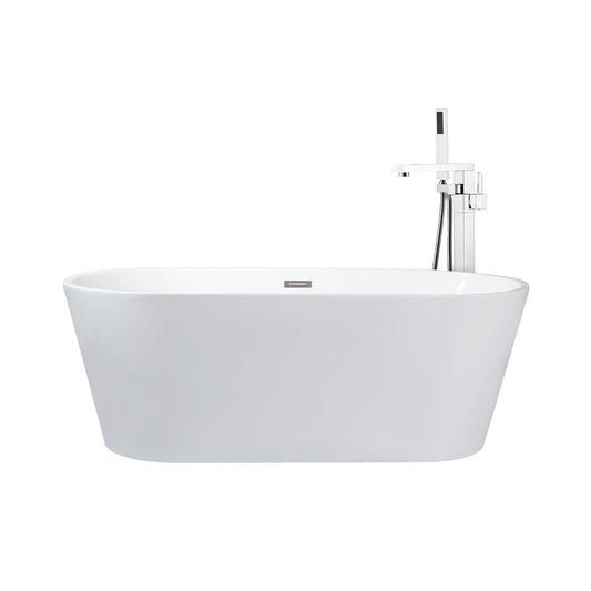 Lexora Melina 67 in White Freestanding Acrylic Flatbottom Soaking Bathtub with Chrome Hardware and Mare Tub Filler