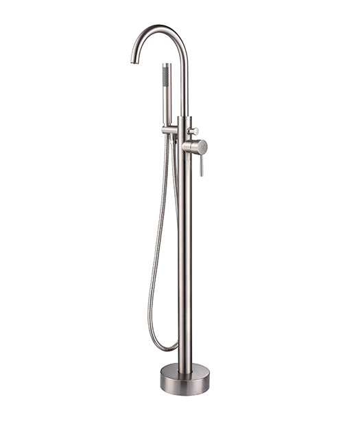 Lexora Melina 67 in White Freestanding Acrylic Flatbottom Soaking Bathtub with Brushed Nickel Hardware and Lago Tub Filler