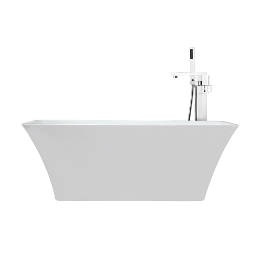 Lexora Vinter 59 in White Freestanding Acrylic Flatbottom Soaking Bathtub with Chrome Hardware and Mare Tub Filler