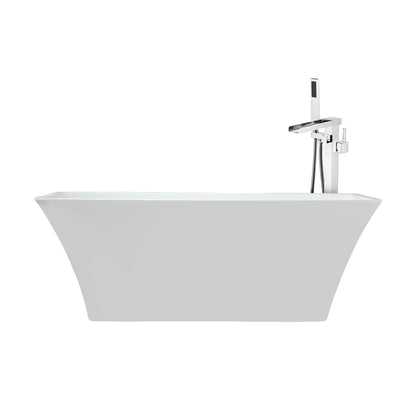 Lexora Vinter 67 in White Freestanding Acrylic Flatbottom Soaking Bathtub with Chrome Hardware and Cascata Tub Filler