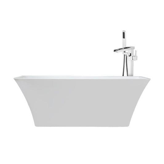 Lexora Vinter 67 in White Freestanding Acrylic Flatbottom Soaking Bathtub with Chrome Hardware and Cascata Tub Filler