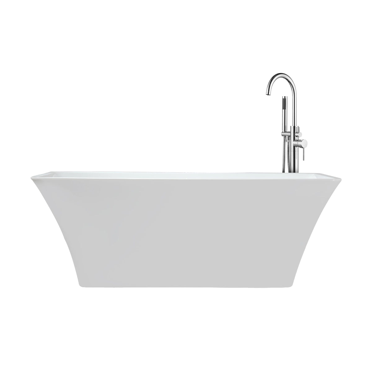 Lexora Vinter 67 in White Freestanding Acrylic Flatbottom Soaking Bathtub with Chrome Hardware and Lago Tub Filler