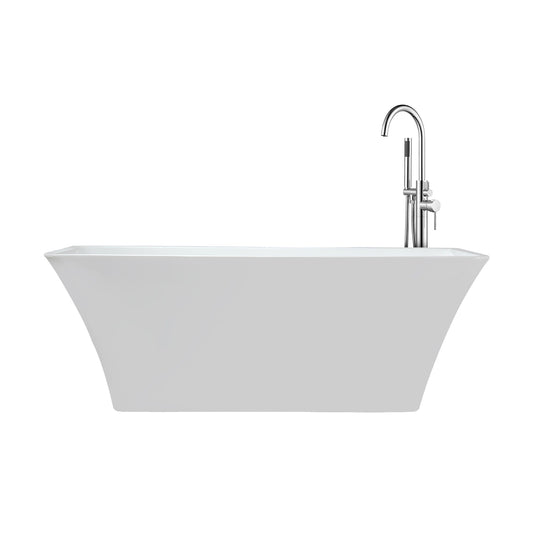 Lexora Vinter 67 in White Freestanding Acrylic Flatbottom Soaking Bathtub with Chrome Hardware and Lago Tub Filler