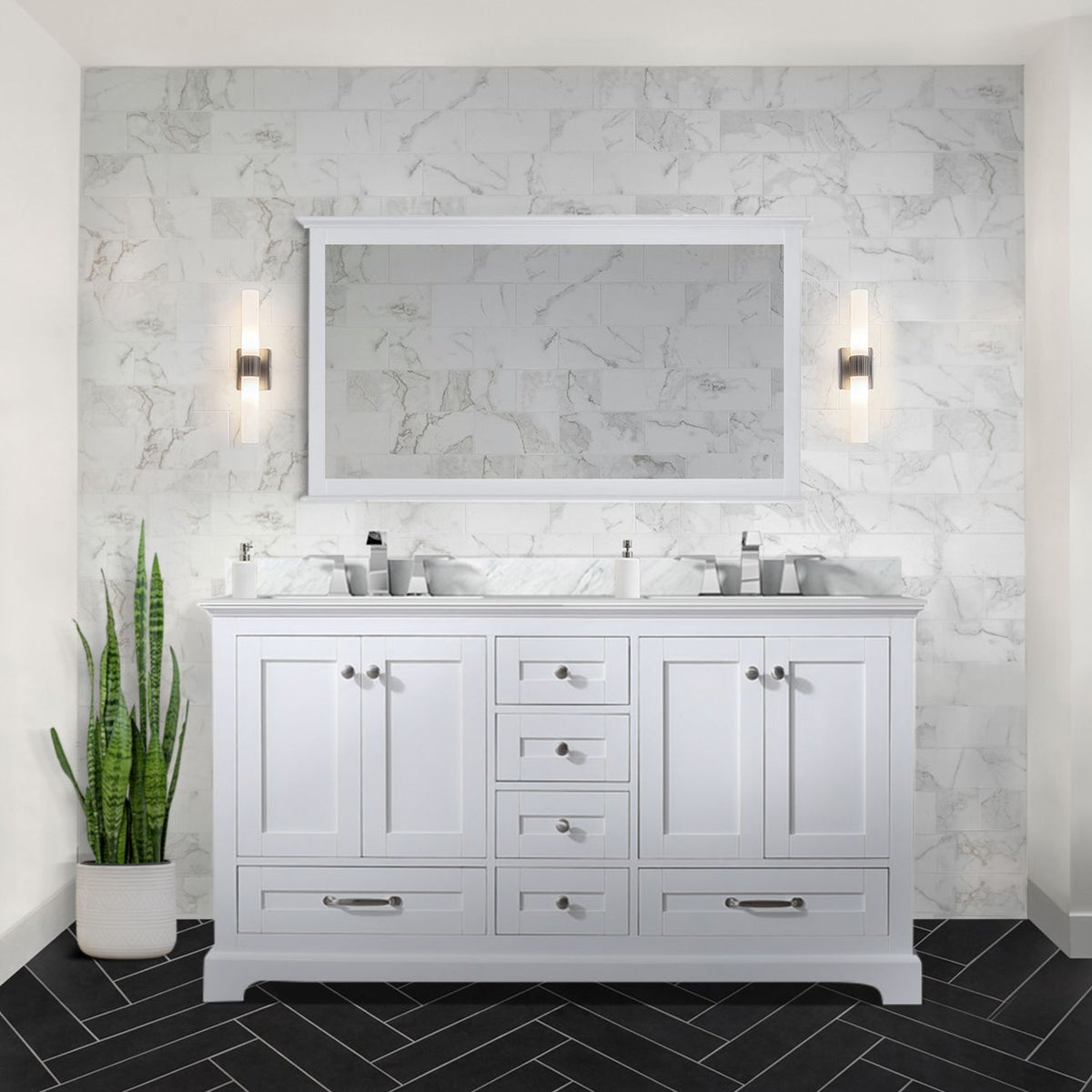 Lexora Dukes 60 in. White Double Sink Bath Vanity