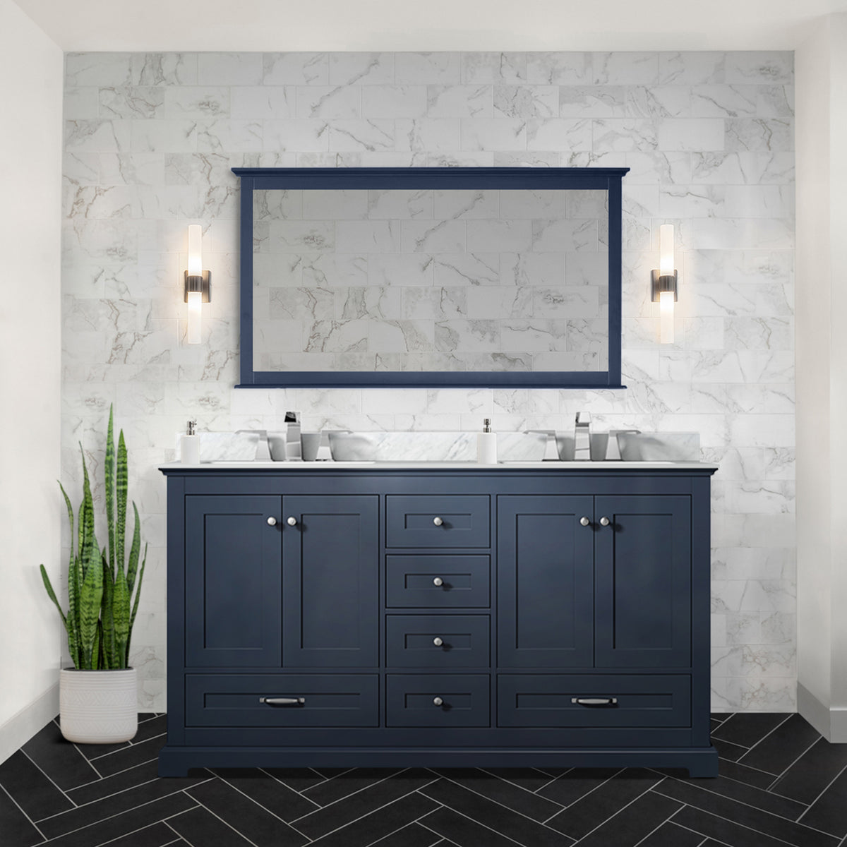 Lexora Dukes 60 in. Navy Blue Double Sink Bath Vanity