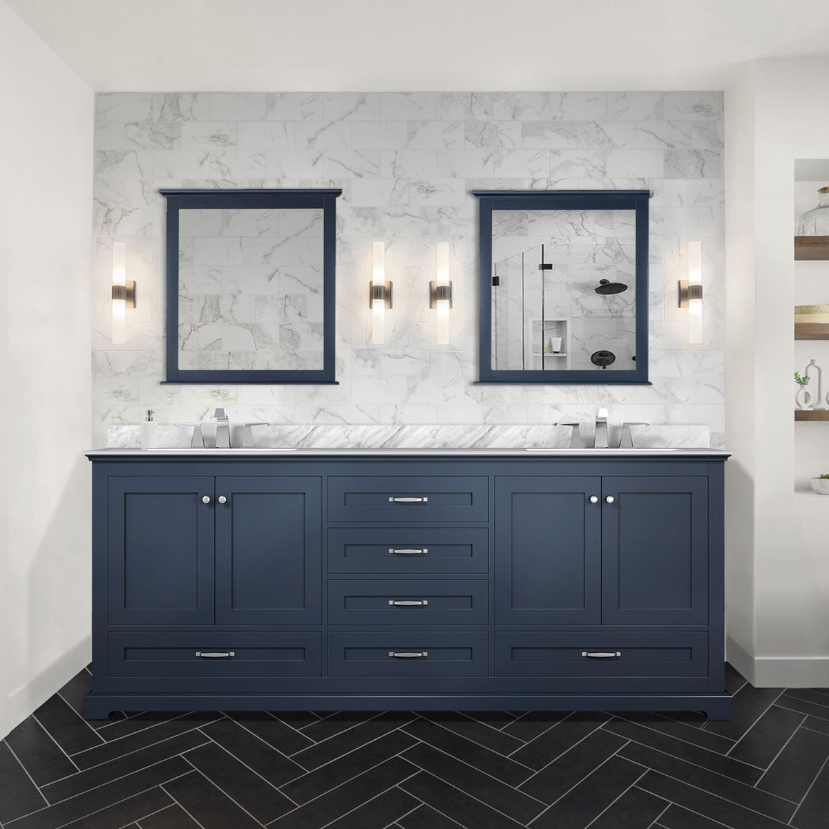Lexora Dukes 80 in. Navy Blue Double Sink Bath Vanity