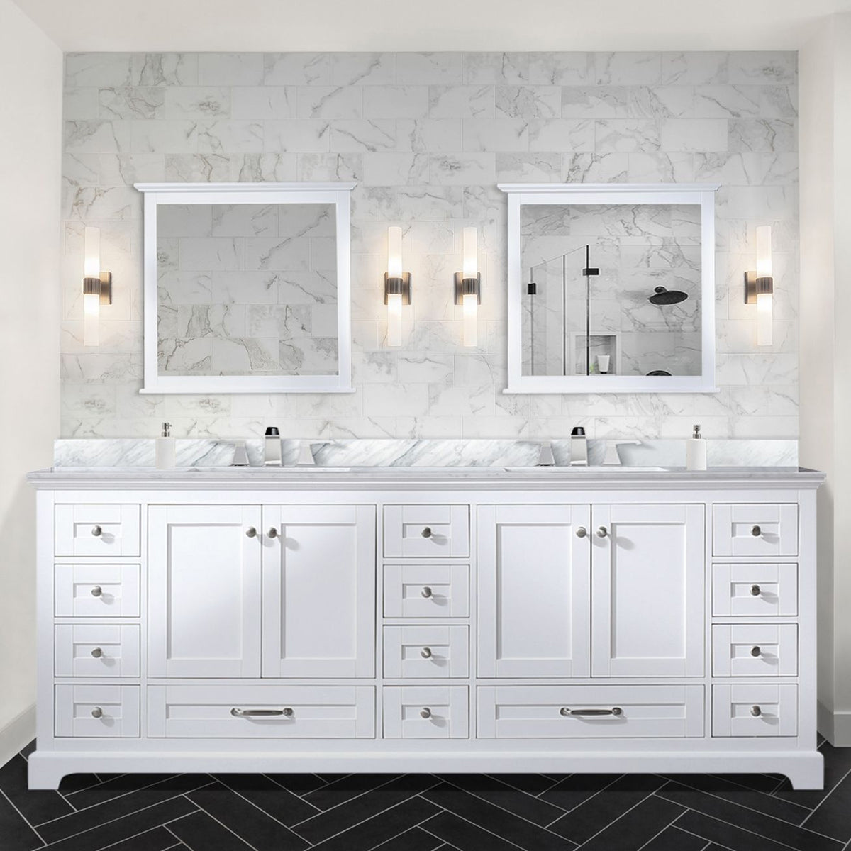 Lexora Dukes 84 in. White Double Sink Bath Vanity