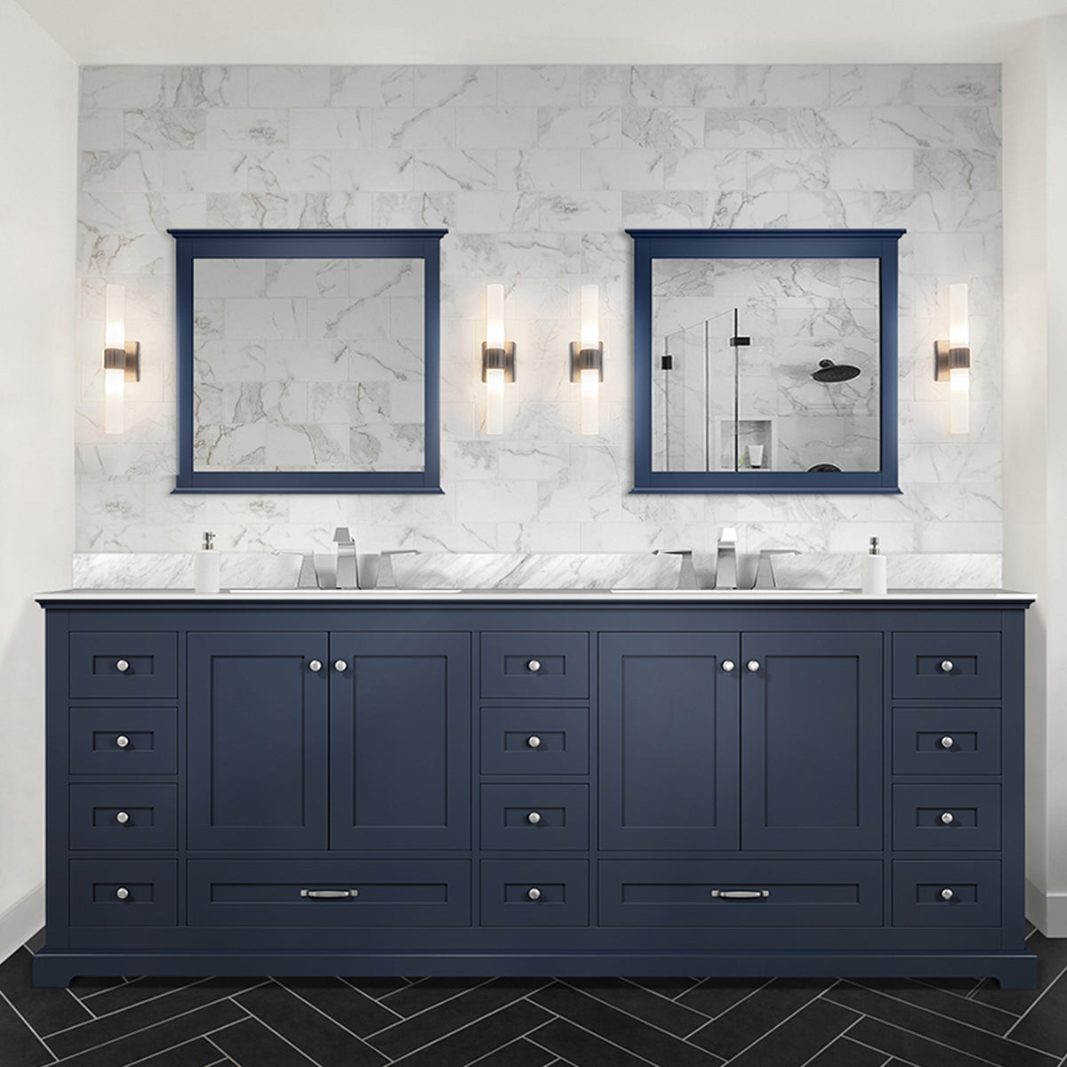 Lexora Dukes 84 in. Navy Blue Double Sink Bath Vanity